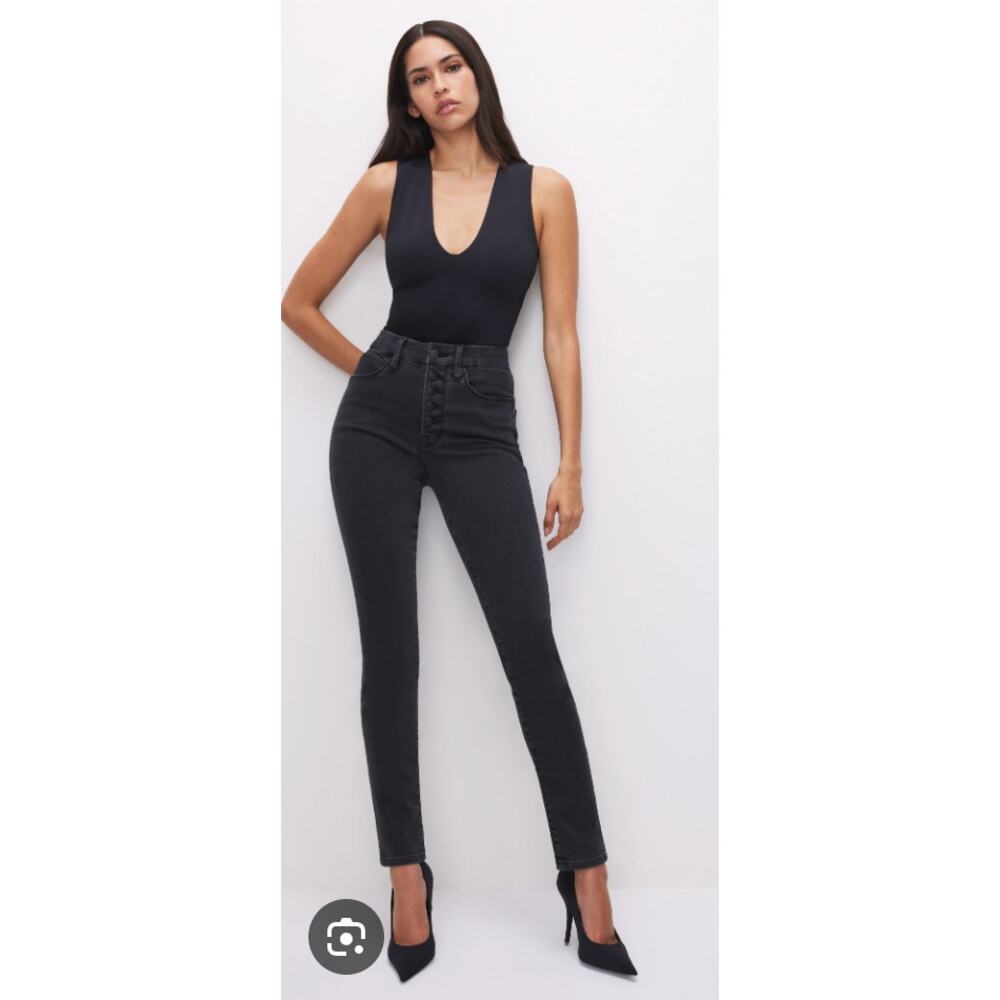 Good American Black Flare Wide Leg Jeans - Picture 1 of 6